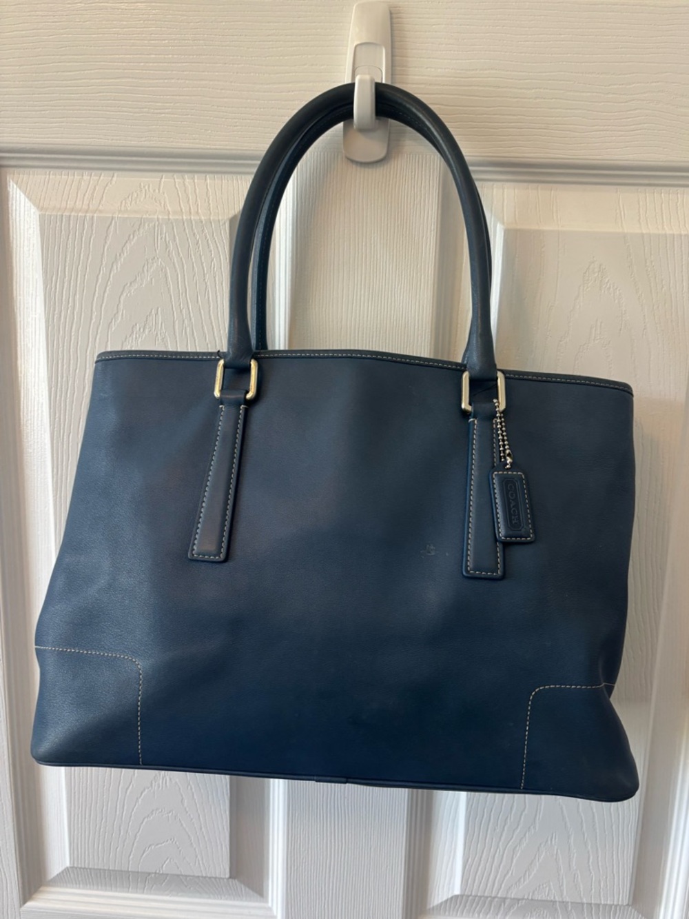 Coach Hampton RARE Blue Leather 7757 Large Tote Bag Shopper Vintage READ